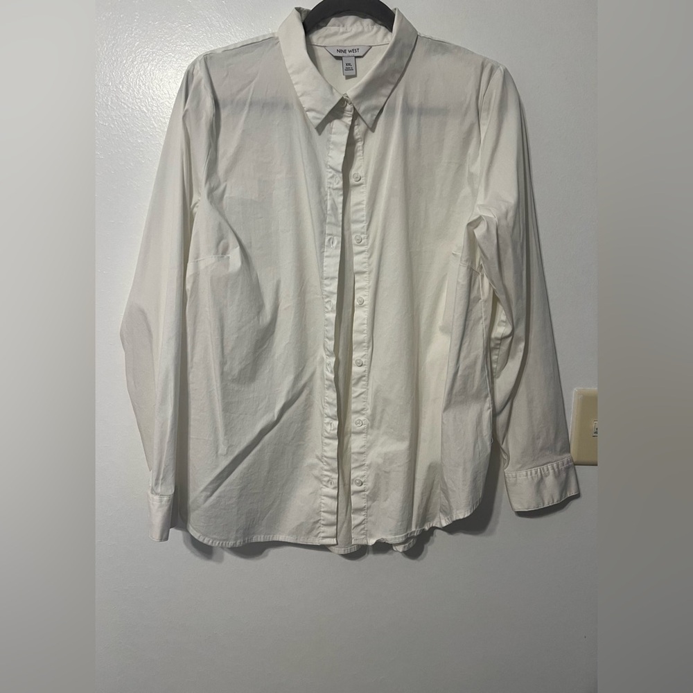 White Casual Button Down Shirt with Relaxed Fit